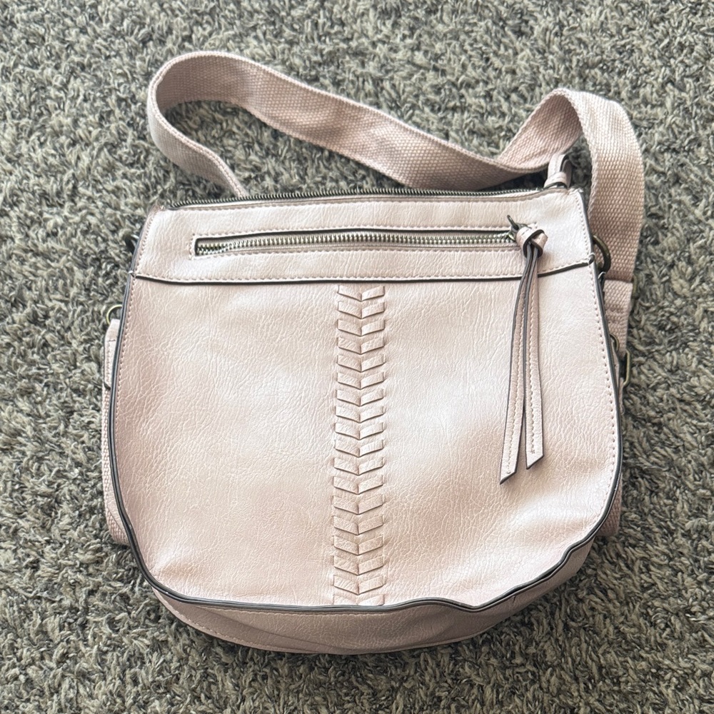 Neutral Pink Women's Crossbody Bag with Woven Detail